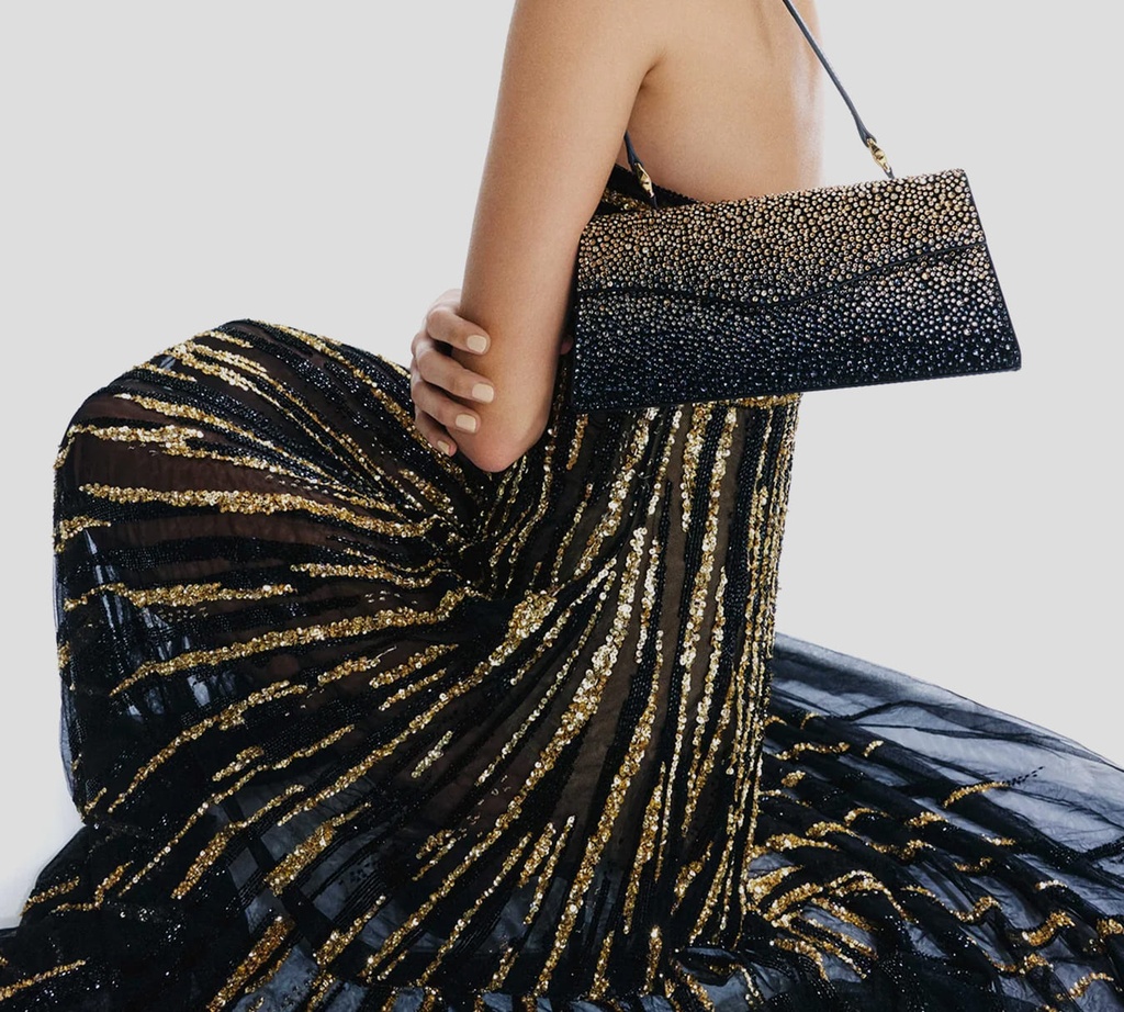 Elie Saab - CARTERA DE PIEL EPAULETTE CON ADORNOS DE CRISTAL COLOR DORADO