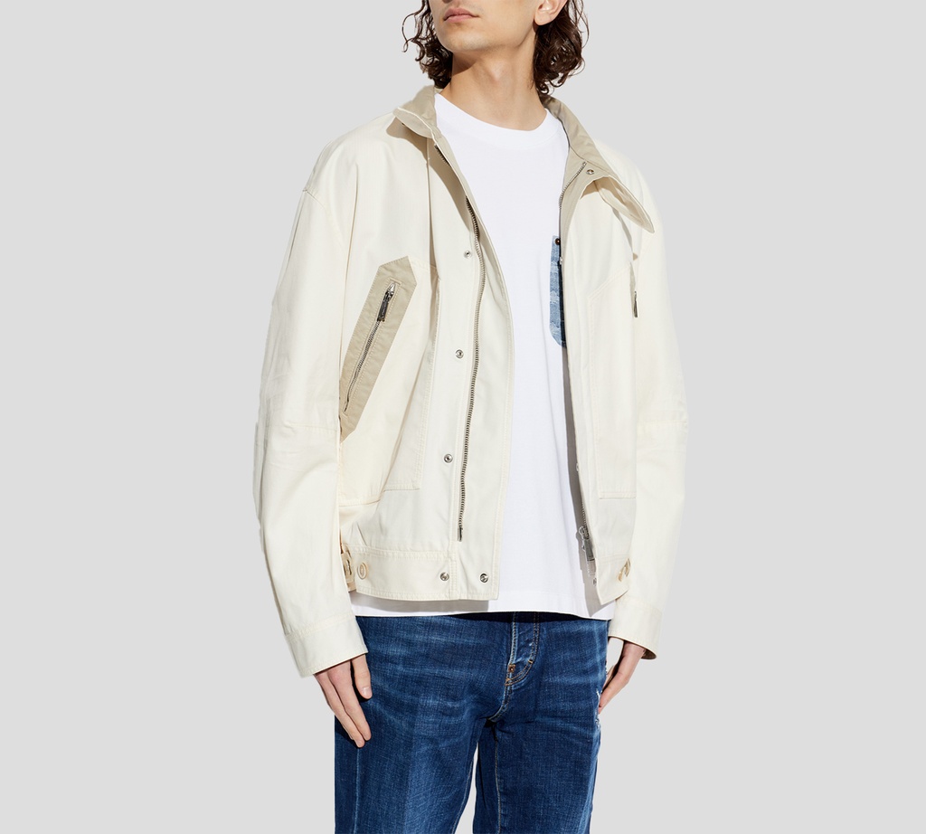 Dsquared2 - CHAQUETA BLANCA CON BOLSILLOS EN BEIGE Y CUELLO ALTO