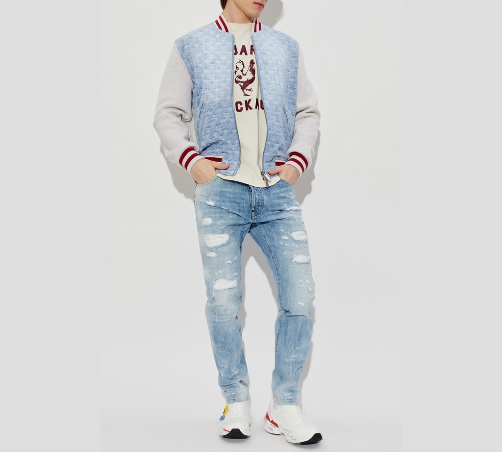 Dsquared2 - CHAQUETA DE JEANS CON MANGAS TEJIDAS EN BEIGE