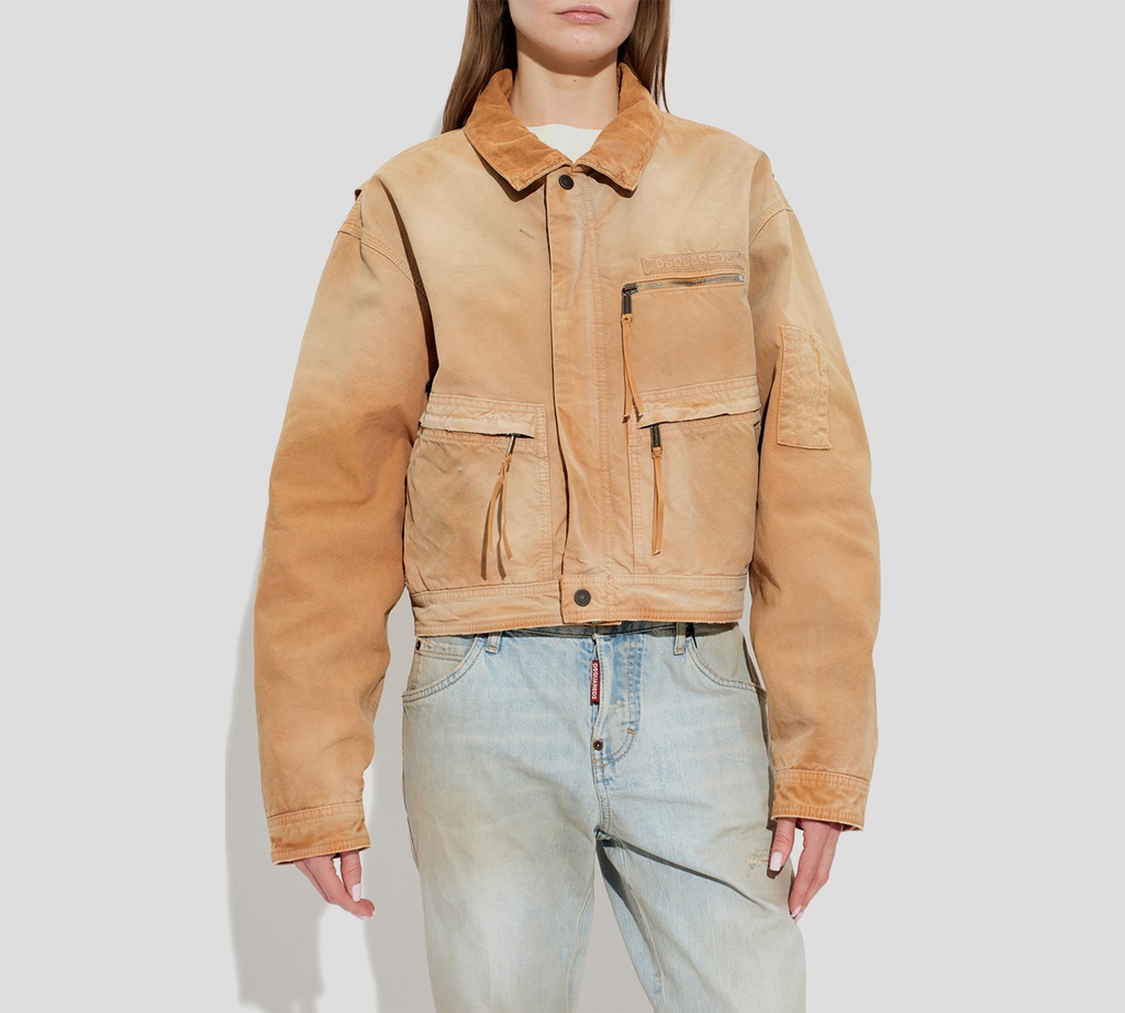 Dsquared2 - CHAQUETA BEIGE DE CUELLO ACANALADO