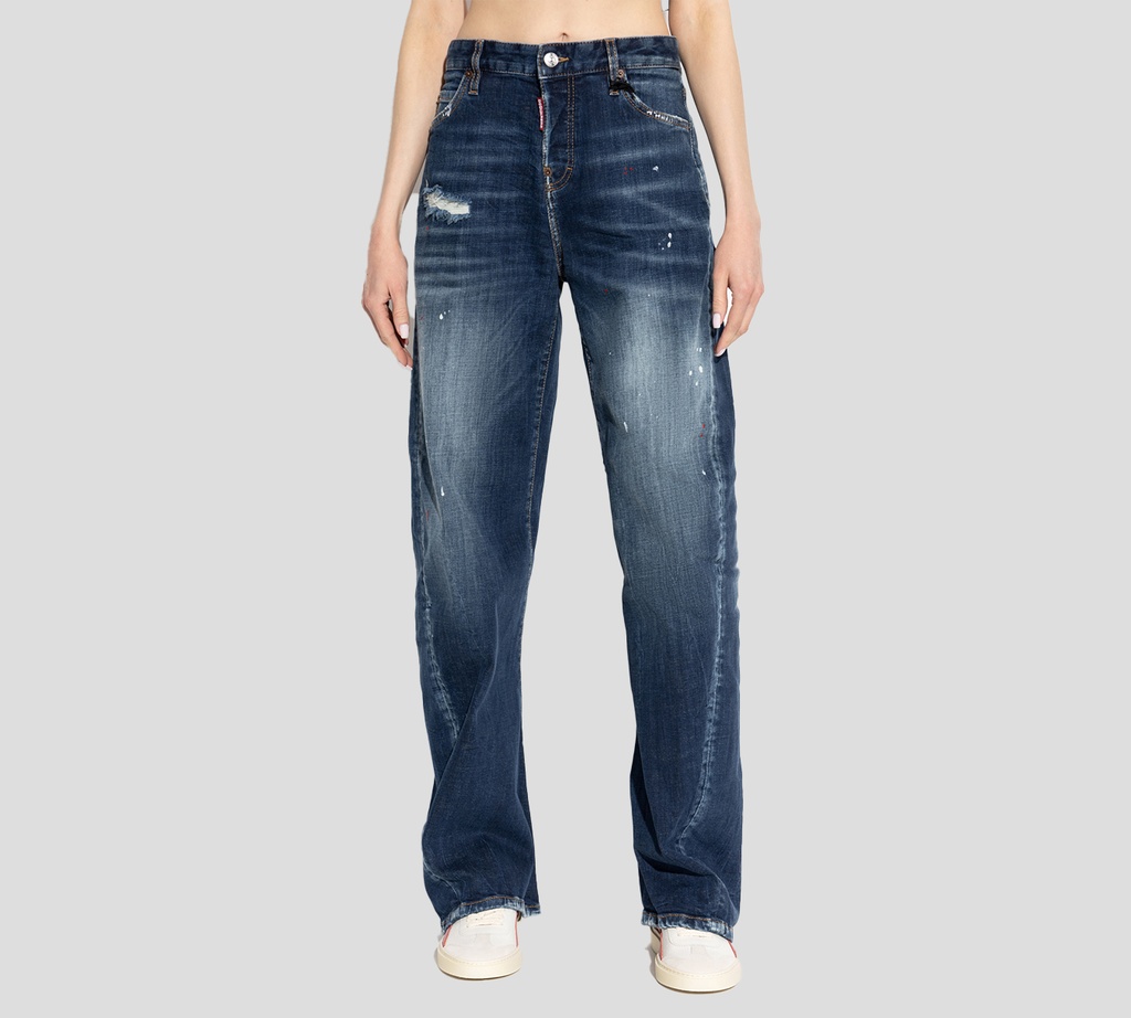 Dsquared2 - JEANS DENIM AZUL CON MANCHAS DE PINTURA Y COSTURA EN CURVA