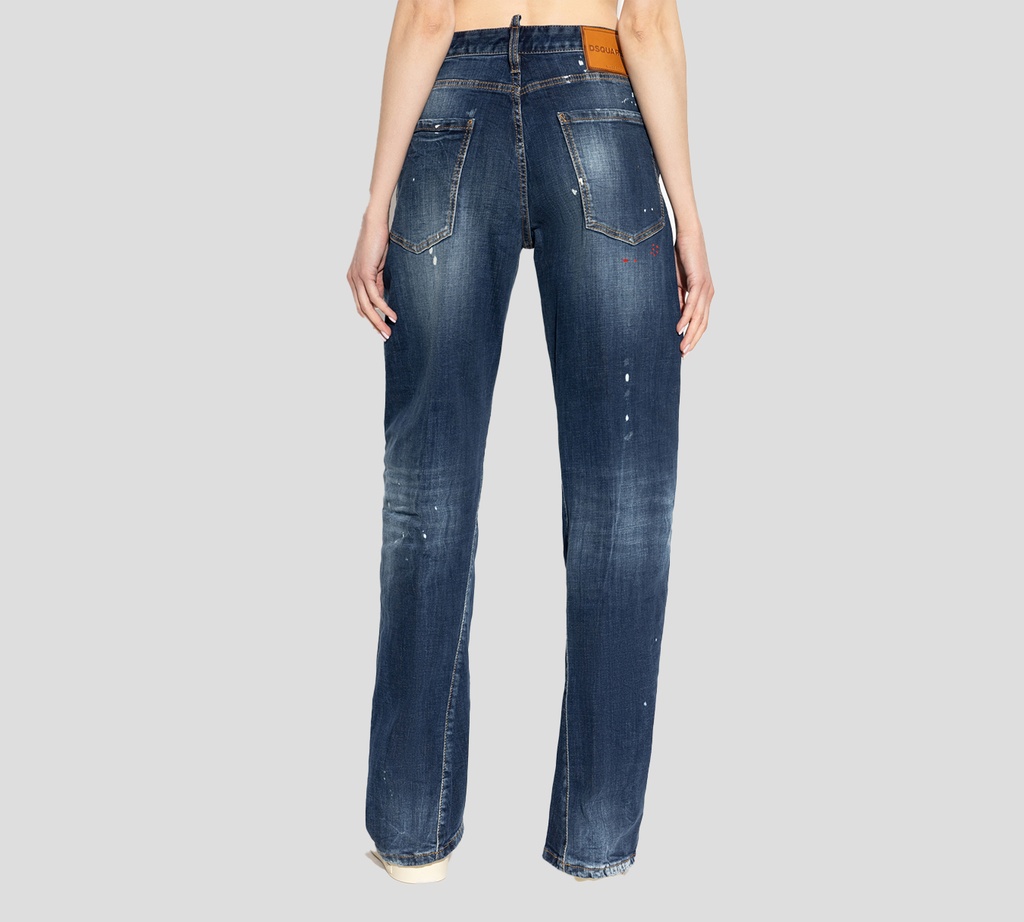 Dsquared2 - JEANS DENIM AZUL CON MANCHAS DE PINTURA Y COSTURA EN CURVA
