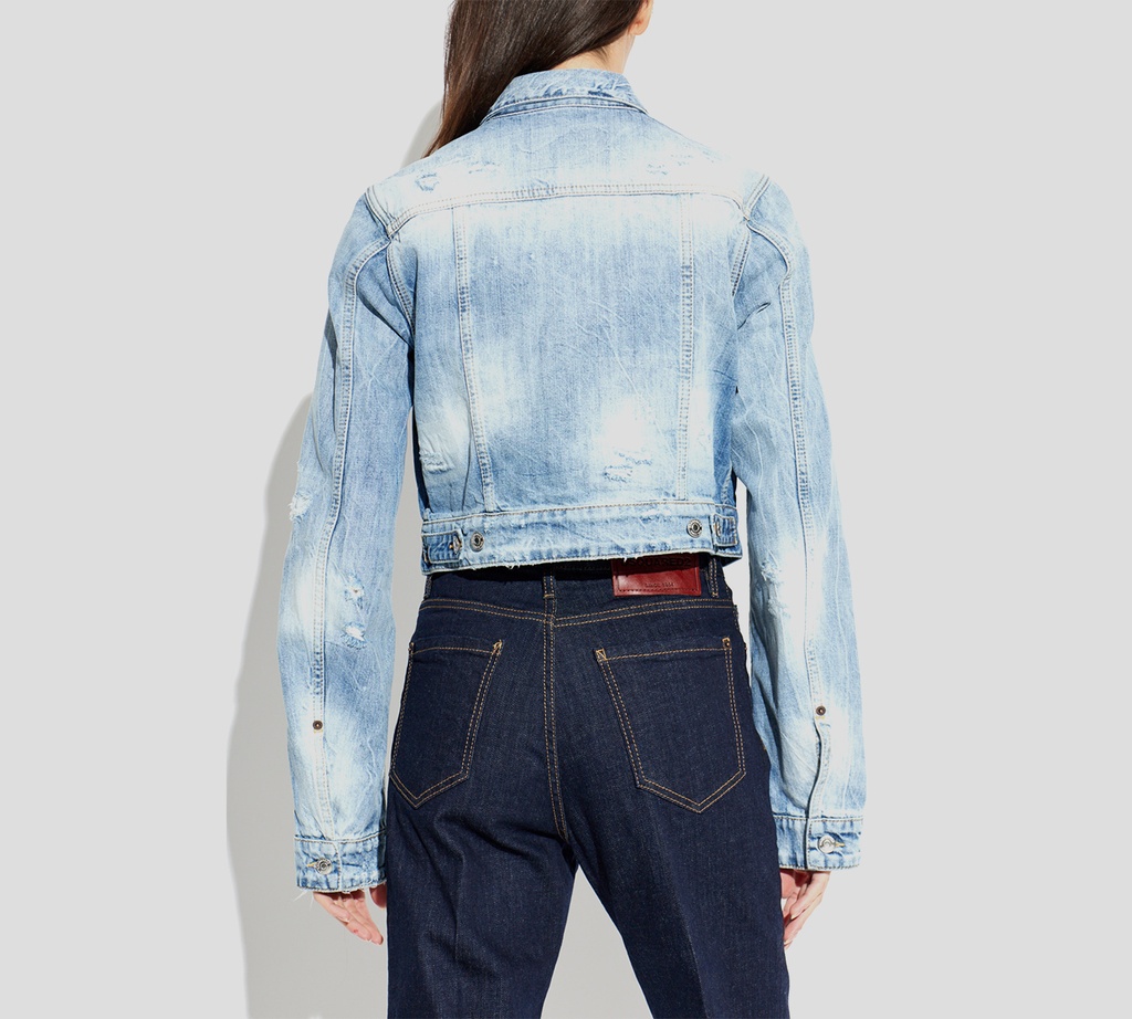 Dsquared2 - CHAQUETA DE JEAN CON ROTOS Y COSTURAS EN BLANCO