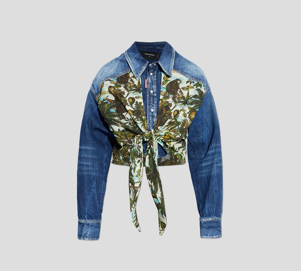 Dsquared2 - CAMISA DE JEANS CORTA Y DISEÑO TROPICAL