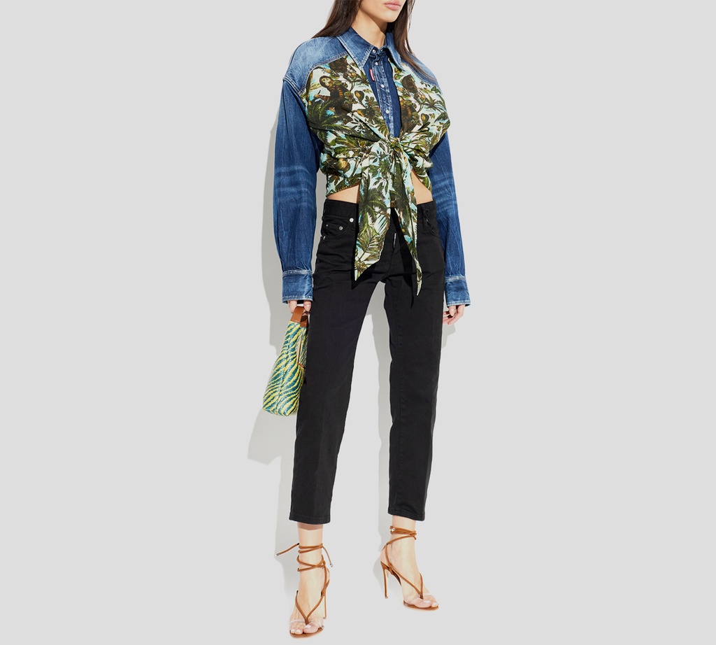 Dsquared2 - CAMISA DE JEANS CORTA Y DISEÑO TROPICAL