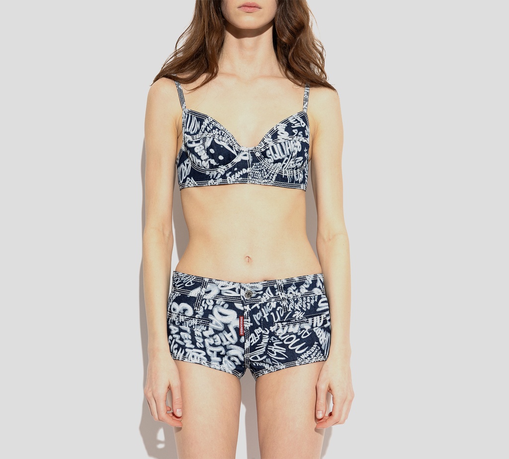 Dsquared2 - TOP DE JEANS AZUL CON LETRAS BANCAS
