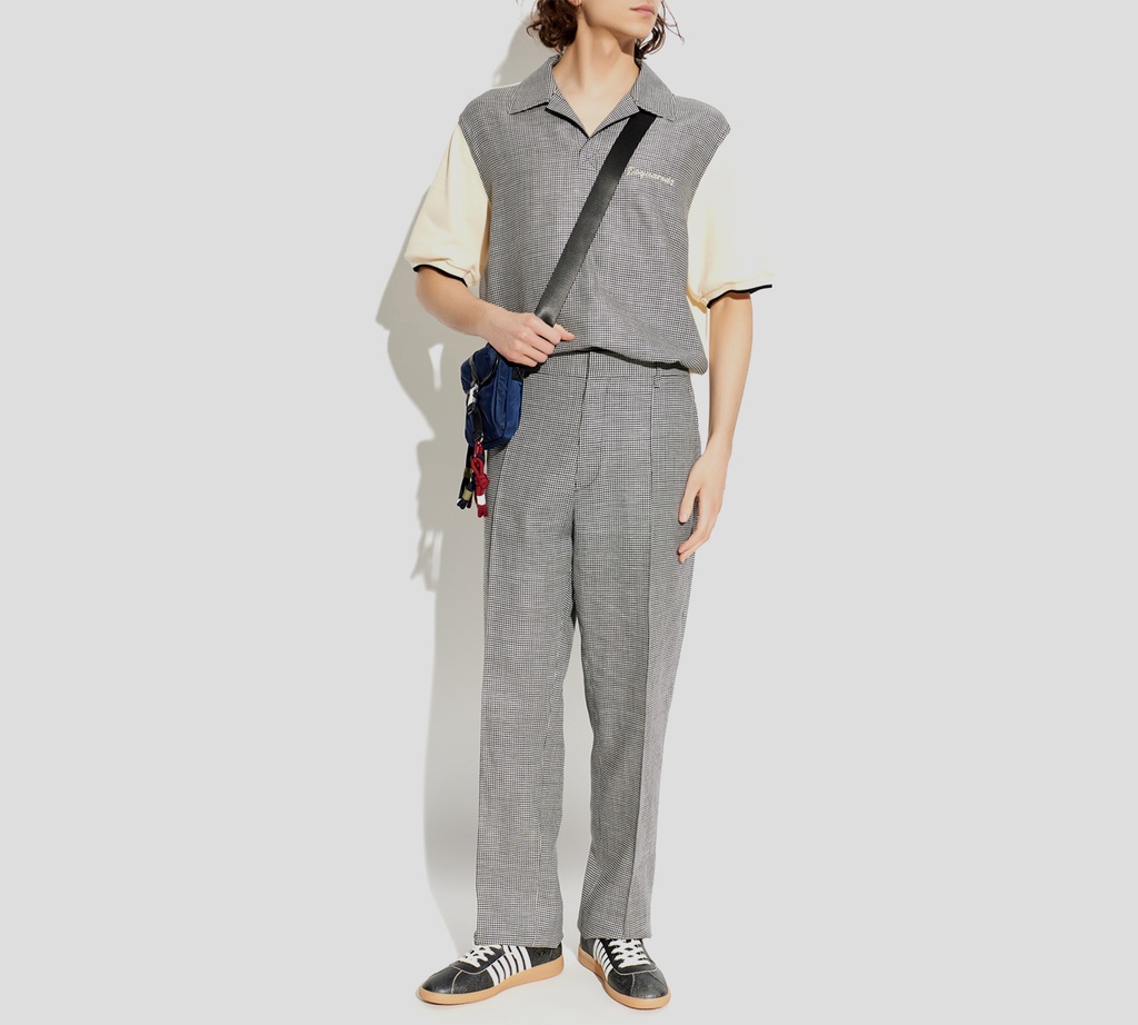 Dsquared2 - CAMISA DE LANA Y LINO BEIGE CON CUADROS EN BLANCO Y NEGRO