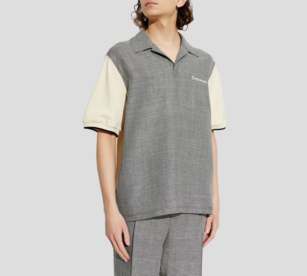Dsquared2 - CAMISA DE LANA Y LINO BEIGE CON CUADROS EN BLANCO Y NEGRO