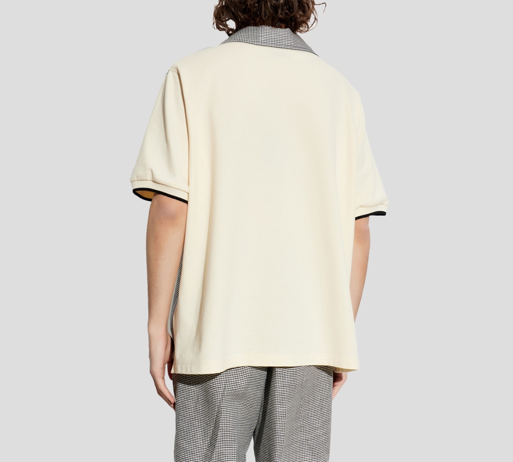 Dsquared2 - CAMISA DE LANA Y LINO BEIGE CON CUADROS EN BLANCO Y NEGRO