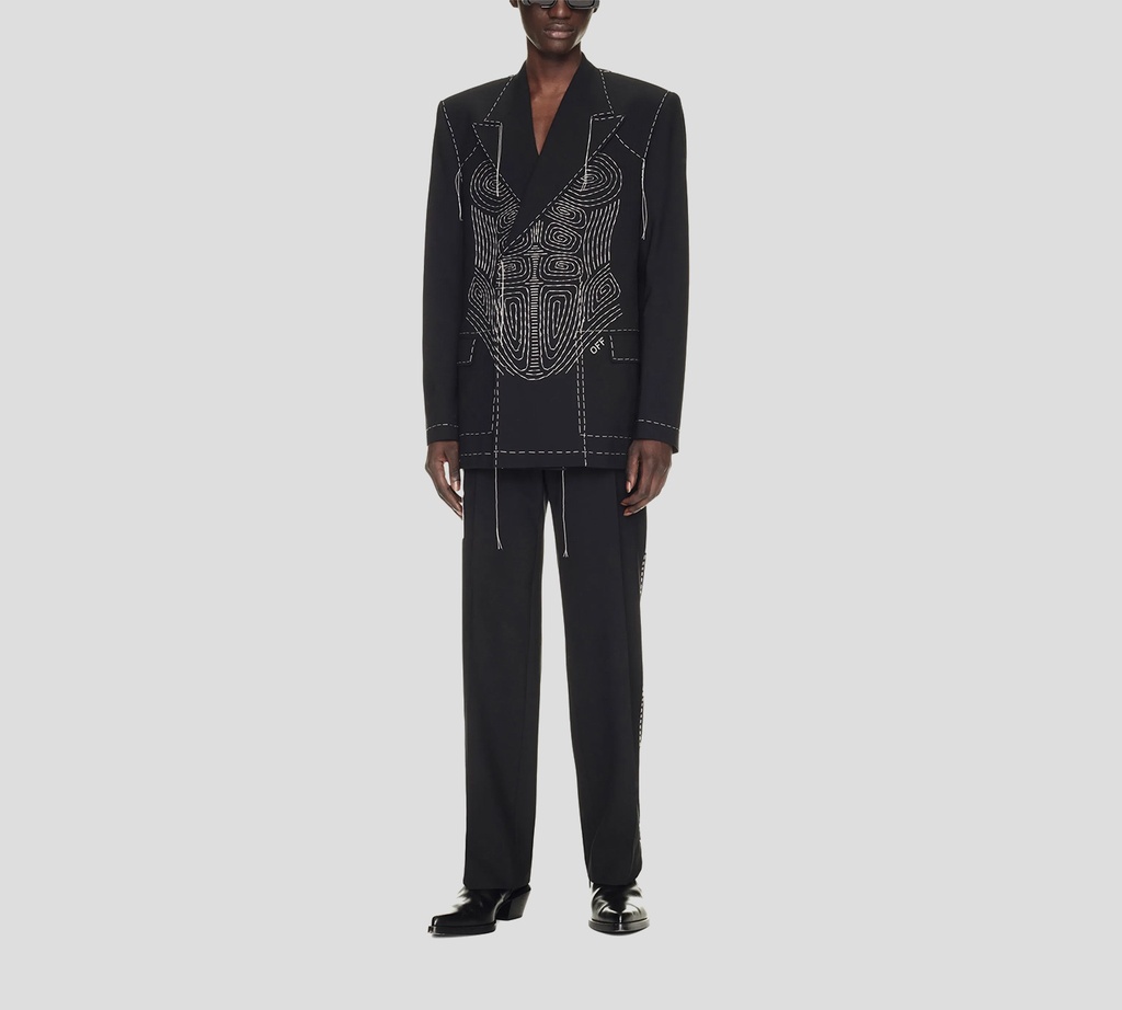 Off White - PANTALON NEGRO DE VESTIR Y COSTURA BLANCA