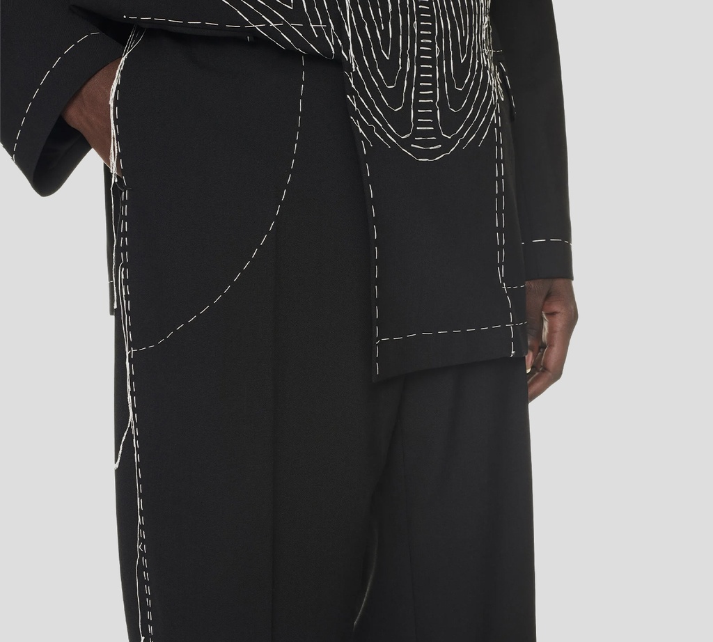 Off White - PANTALON NEGRO DE VESTIR Y COSTURA BLANCA