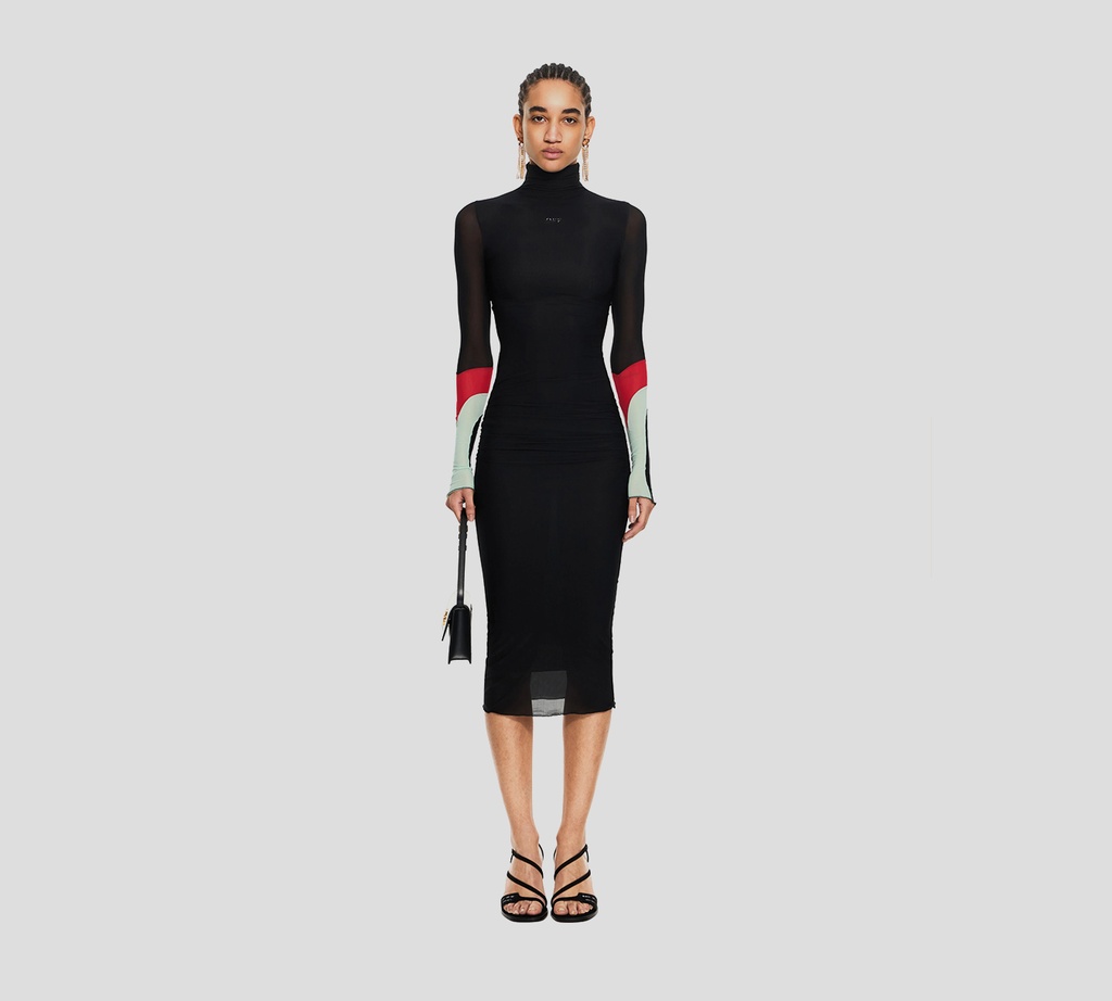 Off White - VESTIDO NEGRO CON MANGAS DE COLOR Y CUELLO ALTO