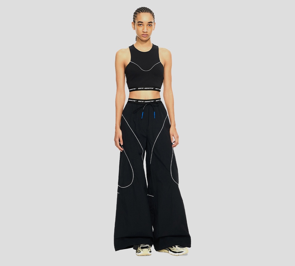 Off White - PANTALON DEPORTIVO NEGRO ANCHO CON FRANJA BLANCA