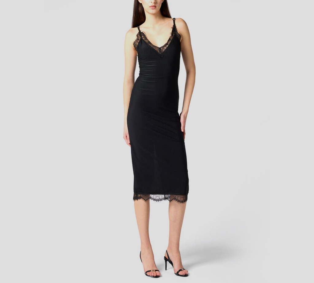 Philipp Plein - VESTIDO NEGRO CON FARALAO DE ENCAJE