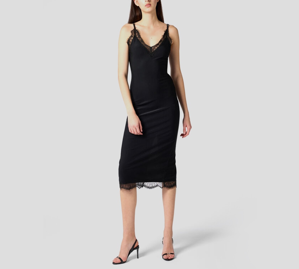 Philipp Plein - VESTIDO NEGRO CON FARALAO DE ENCAJE