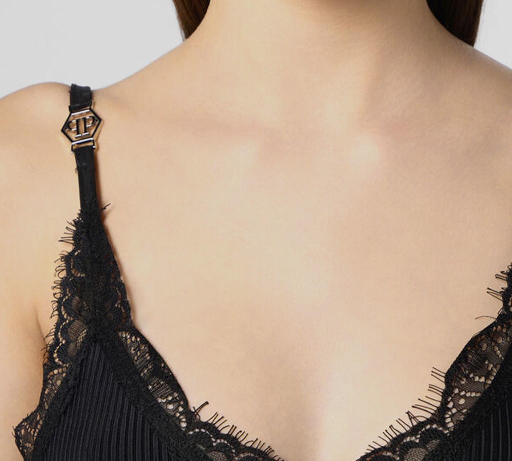 Philipp Plein - TOP NEGRO DE TIRANTES DE CANALÉ CON ENCAJE