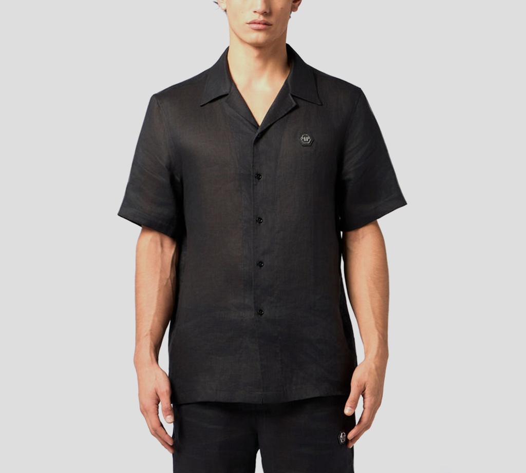 Philipp Plein - CAMISA NEGRA DE LINO MANGA CORTA