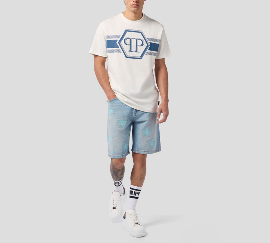 Philipp Plein - FRANELA BLANCA CON LOGO Y LINEAS EN NEGRO