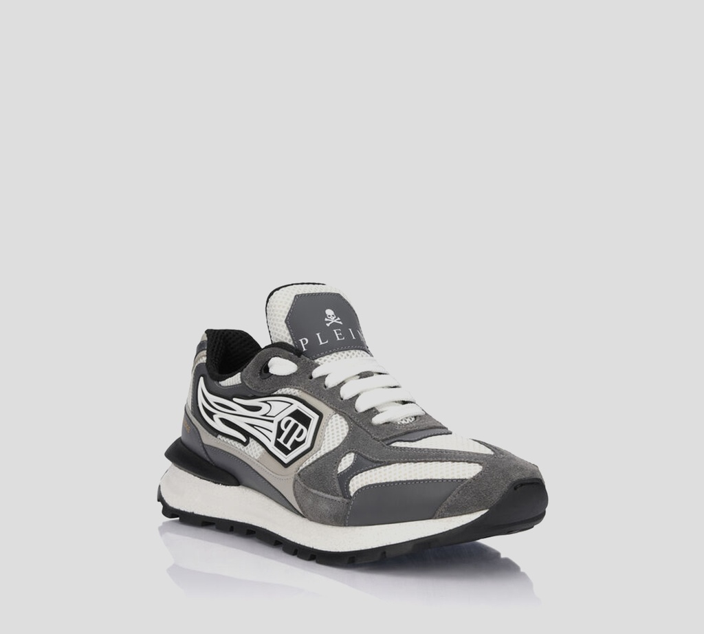 Philipp Plein - SNEAKERS BLANCOS CON GRIS Y TRENZAS BLANCAS