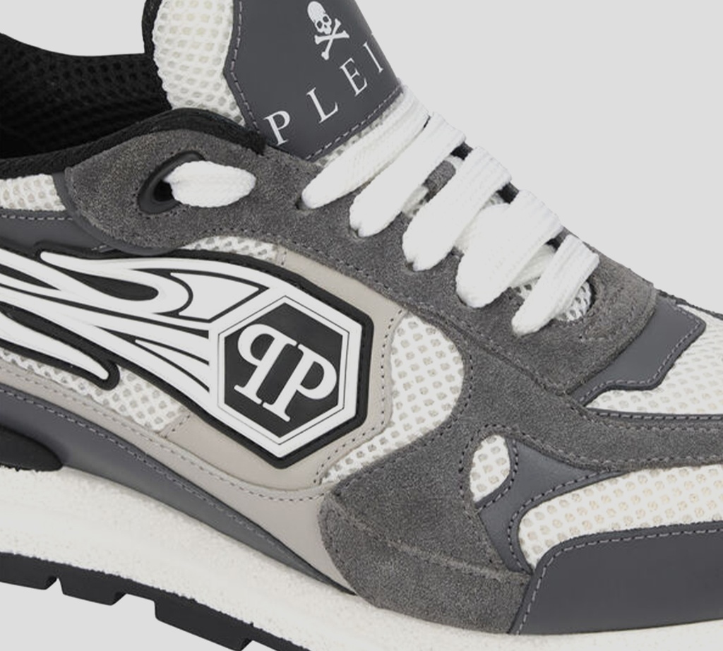 Philipp Plein - SNEAKERS BLANCOS CON GRIS Y TRENZAS BLANCAS