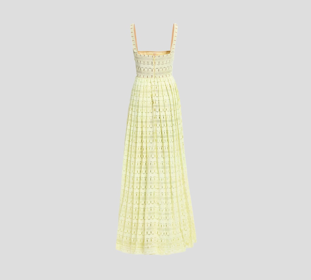 Elie Saab - VESTIDO LARGO DE MACRAMÉ AMARILLO MANTEQUILLA