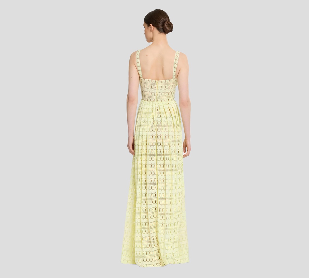 Elie Saab - VESTIDO LARGO DE MACRAMÉ AMARILLO MANTEQUILLA