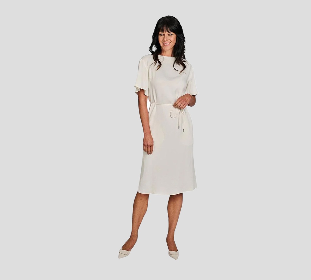 Herno - VESTIDO BLANCO CREMA CON CORDON AJUSTABLE EN CINTURA