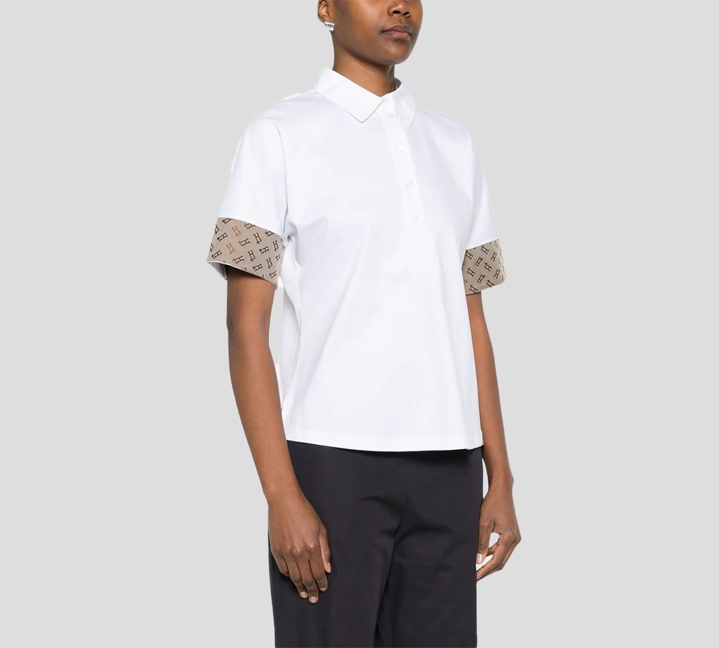 Herno - POLO BLANCA CON DISEÑO EN MANGA