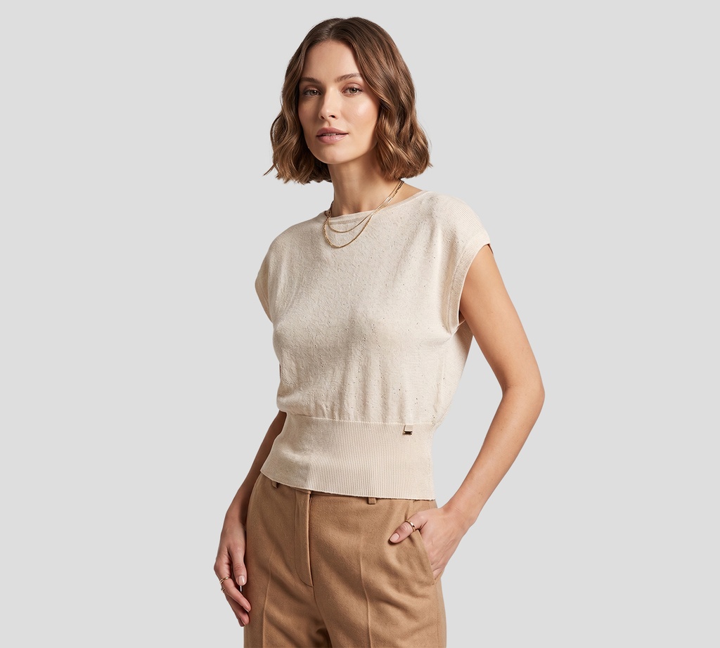 Herno - BLUSA MARRON CLARO CON DETALLES DORADOS SIN MANGAS