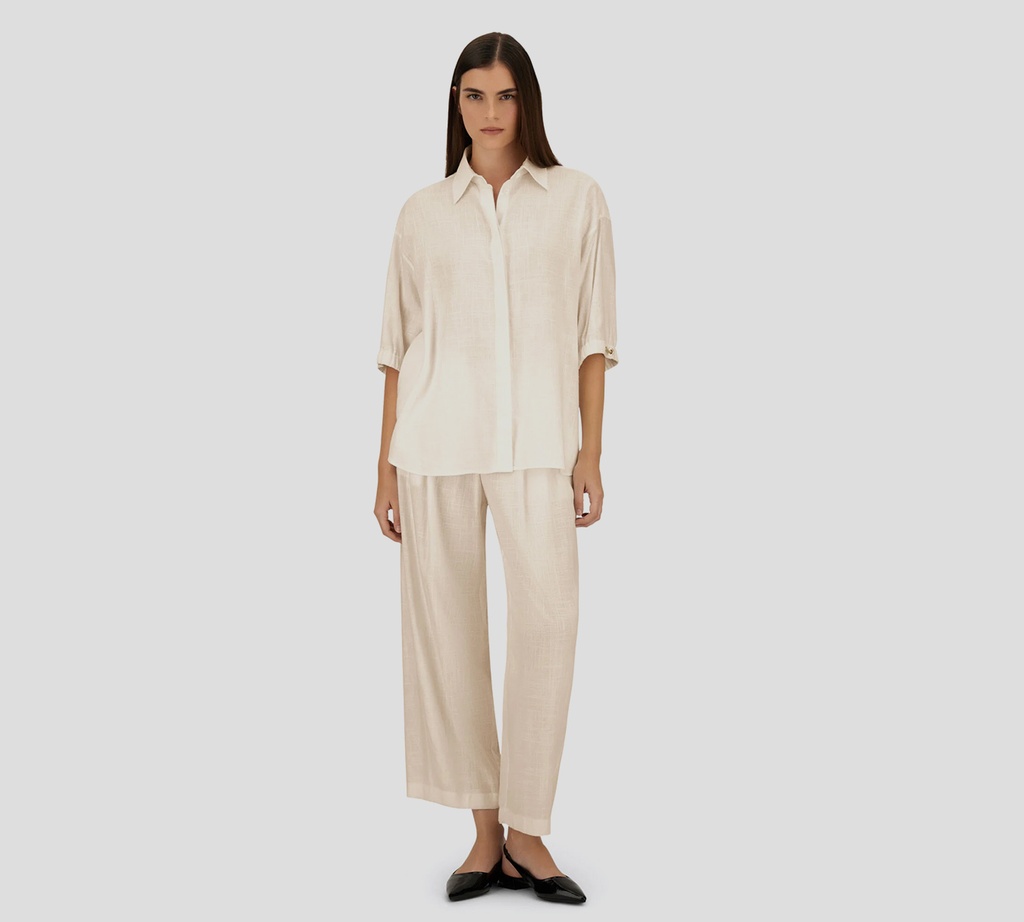 Herno - PANTALON DE LINO BEIGE CON CORDON EN LA CINTURA