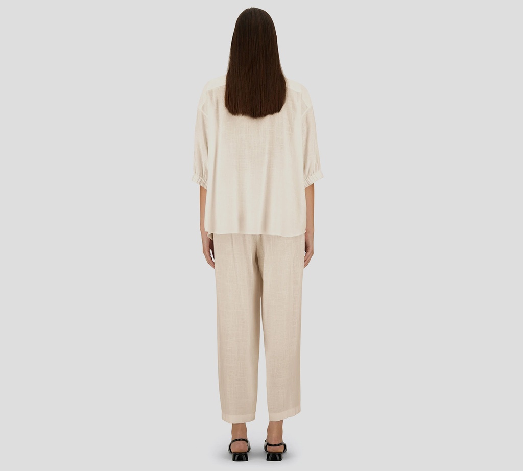 Herno - PANTALON DE LINO BEIGE CON CORDON EN LA CINTURA