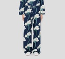 Kenzo - PANTALON ANCHO AZUL DE FLORES BLANCAS