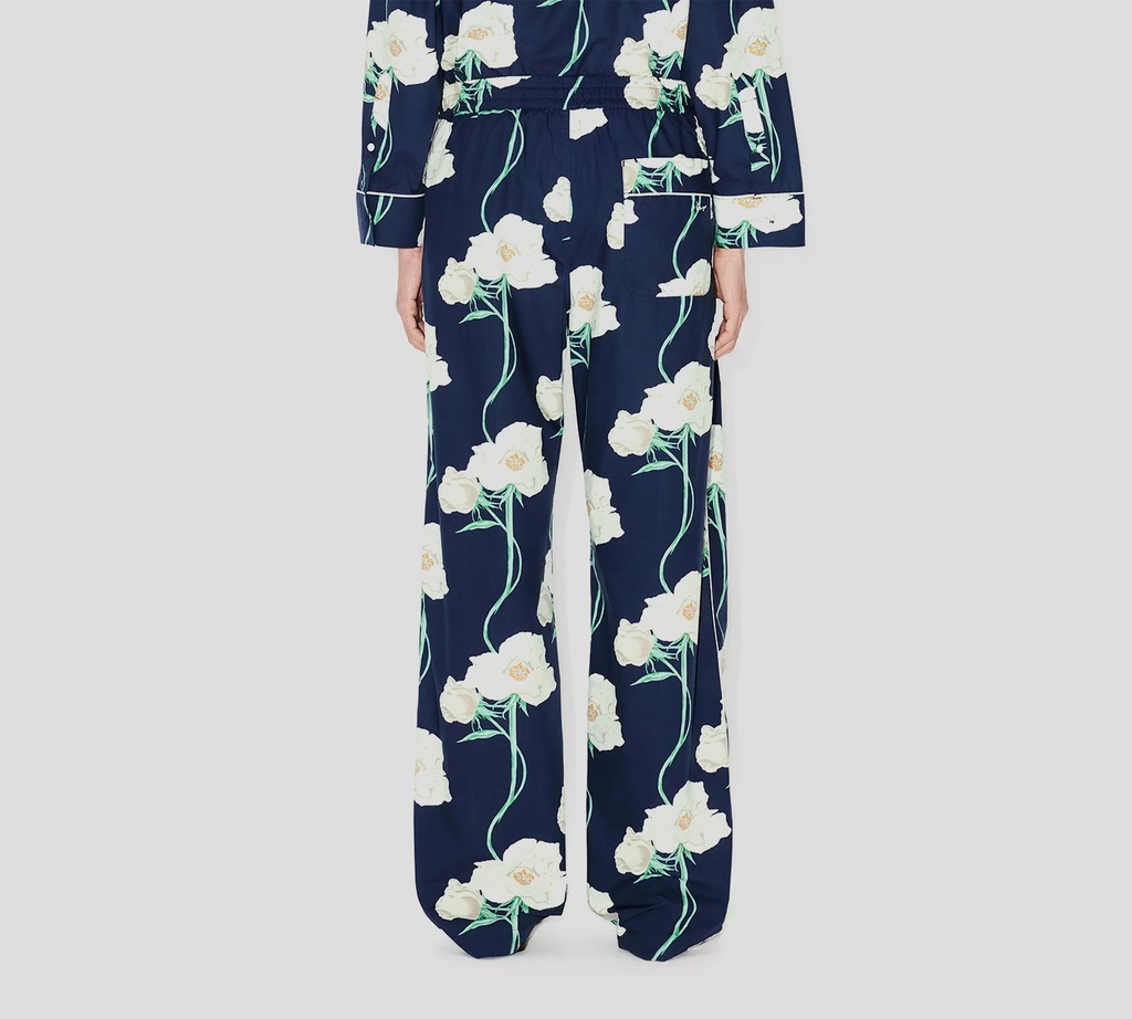 Kenzo - PANTALON ANCHO AZUL DE FLORES BLANCAS