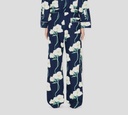 Kenzo - PANTALON ANCHO AZUL DE FLORES BLANCAS