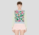 Kenzo - SWEATER AZUL CON BORDADOS EN FUCSIA, NARANJA Y VERDE