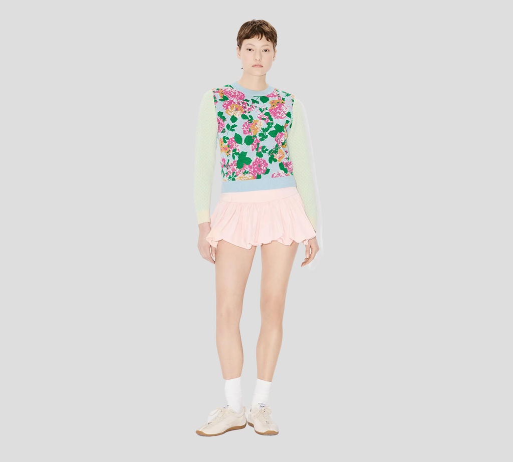 Kenzo - SWEATER AZUL CON BORDADOS EN FUCSIA, NARANJA Y VERDE