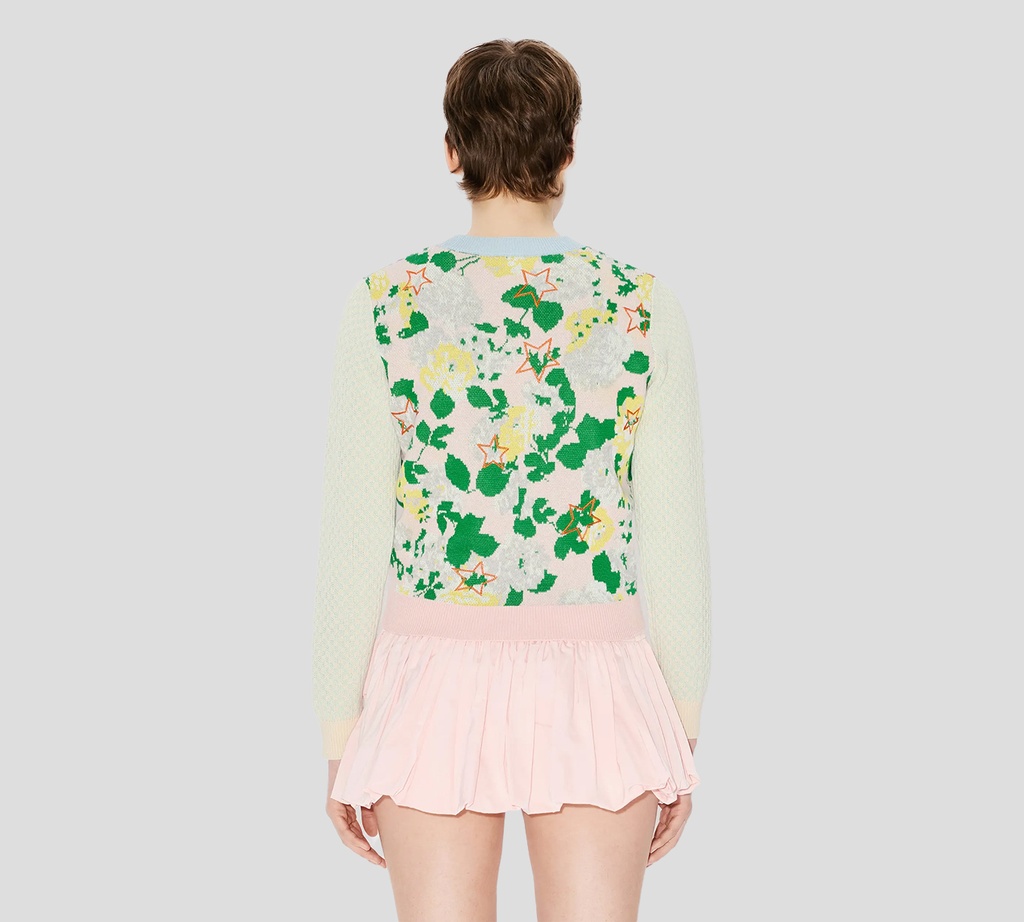 Kenzo - SWEATER AZUL CON BORDADOS EN FUCSIA, NARANJA Y VERDE