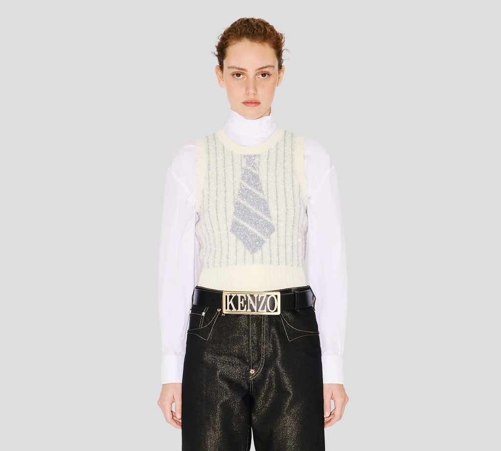 Kenzo - TOP CREMA CON BRILLANTES PLATEADOS