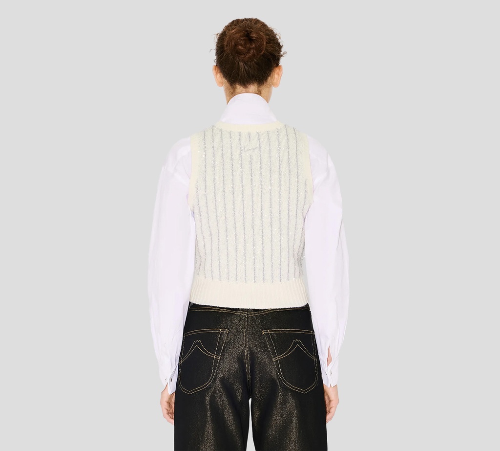 Kenzo - TOP CREMA CON BRILLANTES PLATEADOS