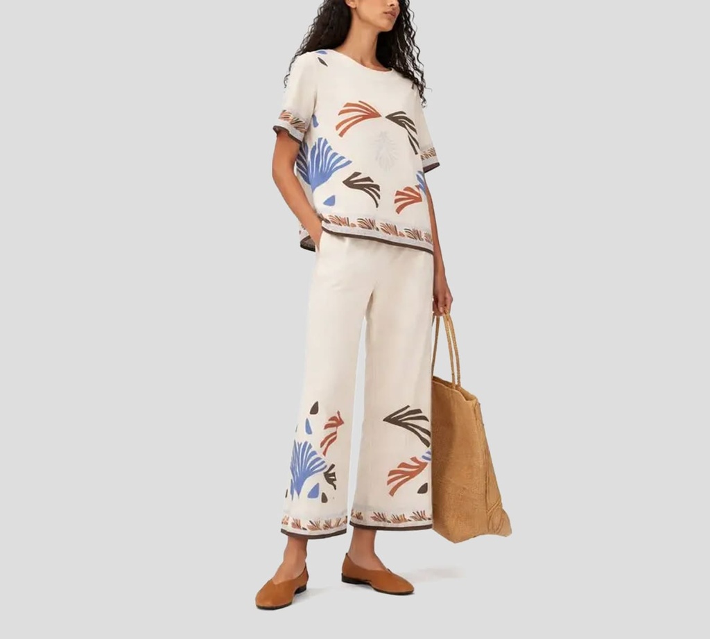 Herno - BLUSA BLANCA CON ESTAMPADO DE PALMERAS