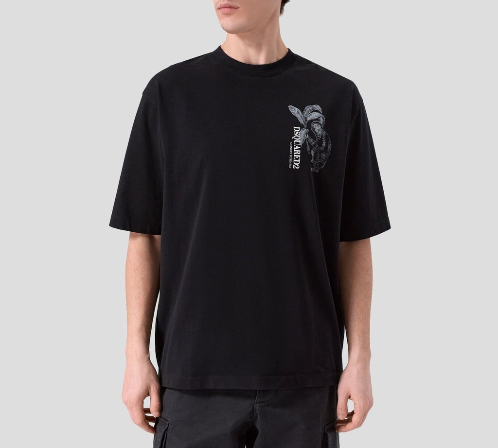 Dsquared2 - FRANELA NEGRA CON ESTAMPADO DE MONO