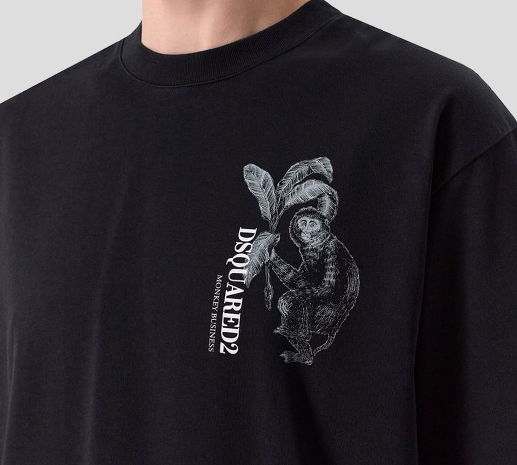 Dsquared2 - FRANELA NEGRA CON ESTAMPADO DE MONO