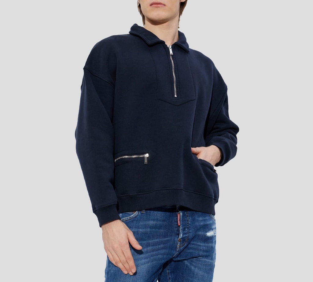 Dsquared2 - SWEATER AZUL MARINO CON CIERRES PLATEADOS
