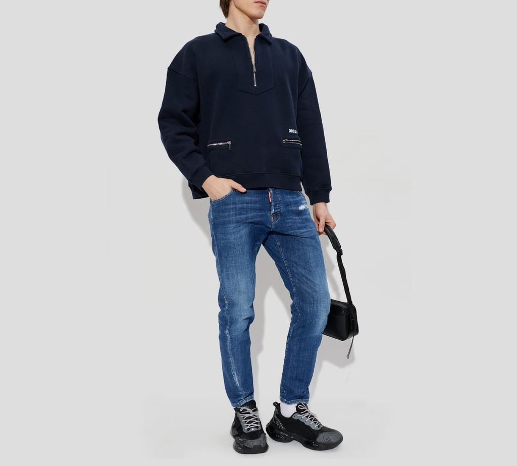 Dsquared2 - SWEATER AZUL MARINO CON CIERRES PLATEADOS