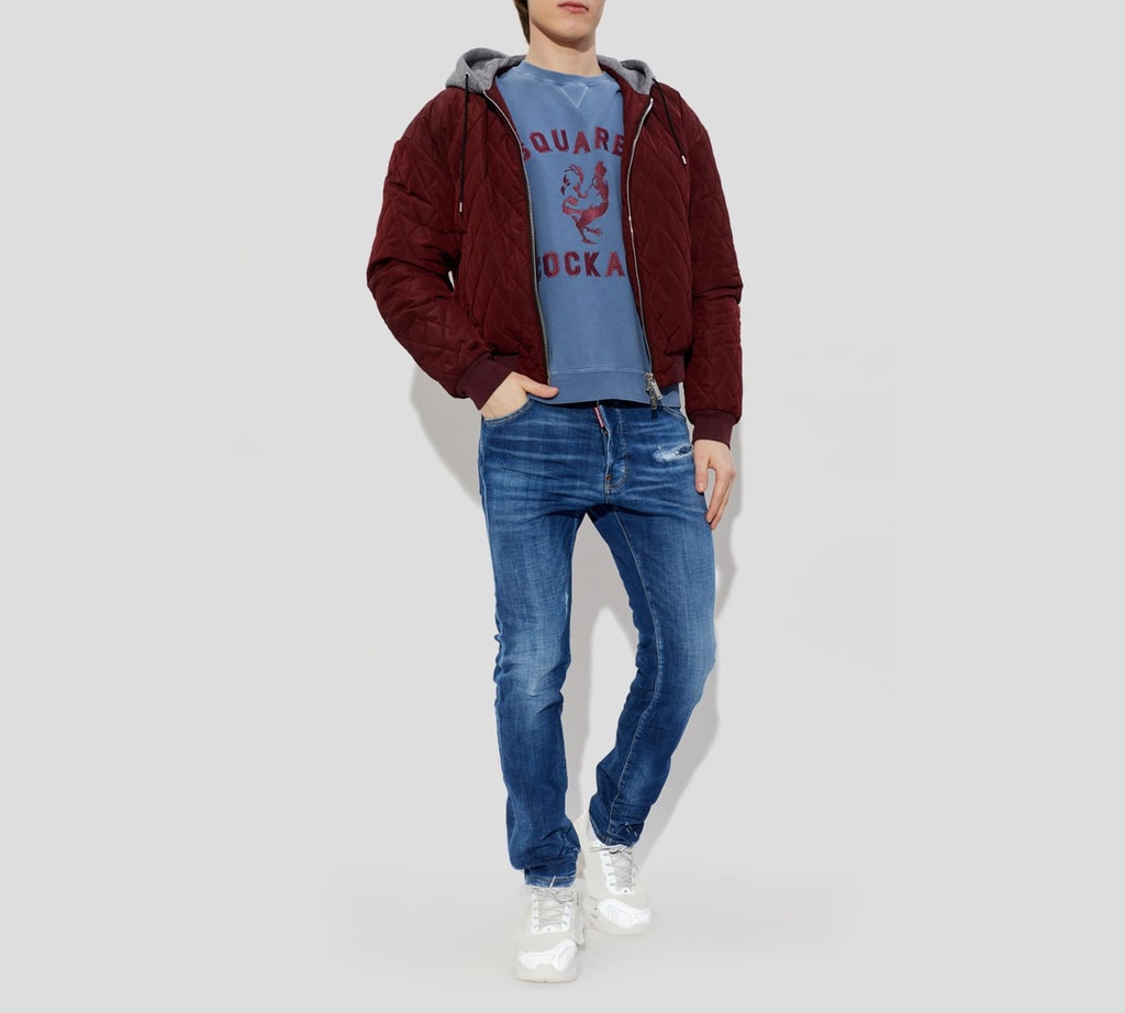 Dsquared2 - HODDIE AZUL CON LETRAS VINOTINTO