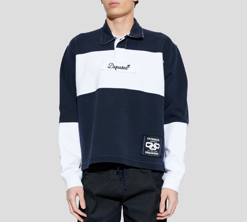 Dsquared2 - POLO RUGBY MANGA LARGA AZUL Y BLANCO