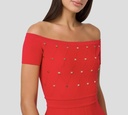 Elisabetta Franchi - VESTIDO ROJO CON BROCHES PLATA