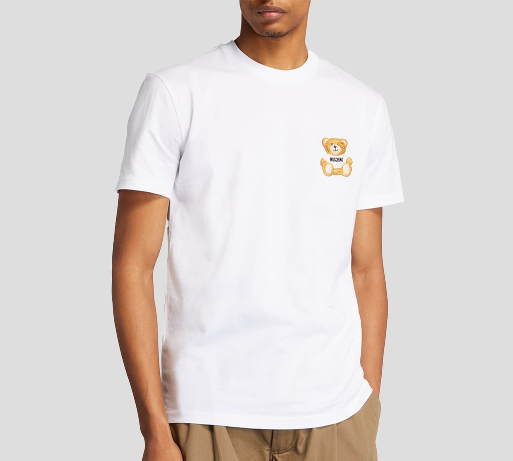 Moschino - T-SHIRT BLANCO BEAR CON BORDADO ROJO