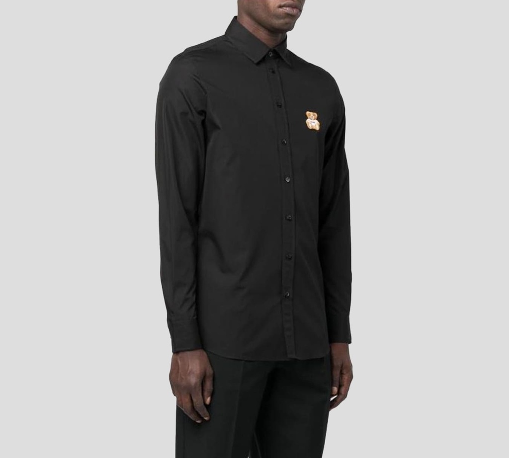 Moschino - CAMISA NEGRA "BEAR" CON BORDADO ROJO