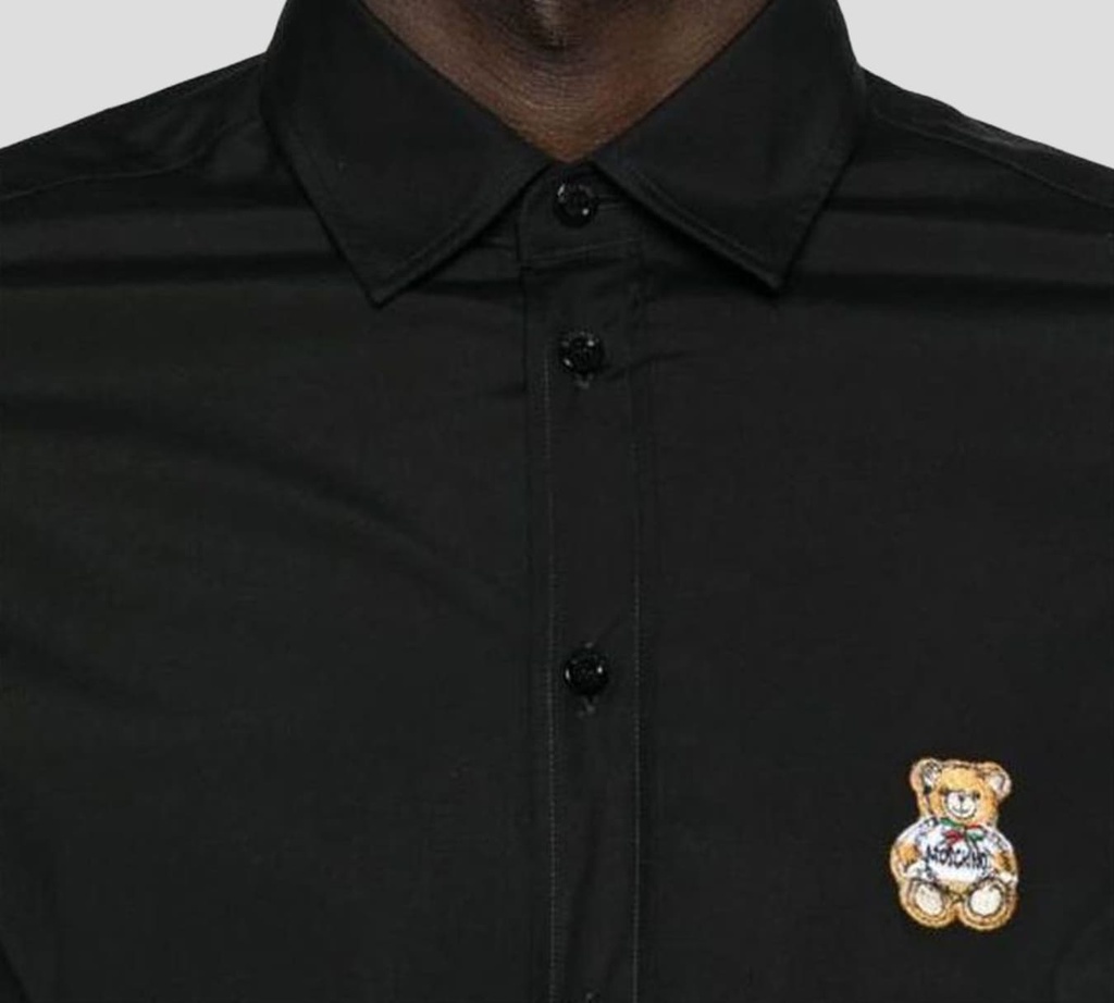 Moschino - CAMISA NEGRA "BEAR" CON BORDADO ROJO